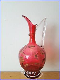 Carafe, verre rouge, émail, Art Nouveau, Début XX°