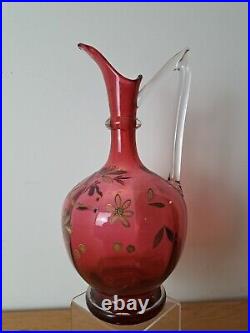 Carafe, verre rouge, émail, Art Nouveau, Début XX°