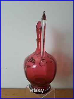 Carafe, verre rouge, émail, Art Nouveau, Début XX°