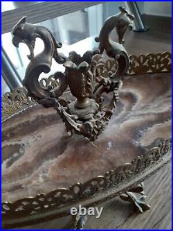 Centre de table, bronze et laiton et marbre decor gargouille art nouveau