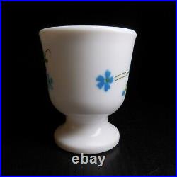 Coquetier verre opalin blanc bleu vert fleur style art nouveau France N8372