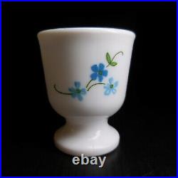 Coquetier verre opalin blanc bleu vert fleur style art nouveau France N8372