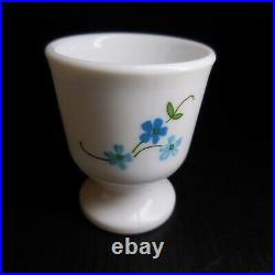 Coquetier verre opalin blanc bleu vert fleur style art nouveau France N8372