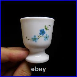 Coquetier verre opalin blanc bleu vert fleur style art nouveau France N8372