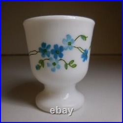 Coquetier verre opalin blanc bleu vert fleur style art nouveau France N8372