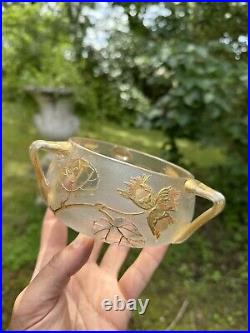 Coupe à 3 anses en verre décor dégagé en camée à l'acide et Emaillé Art Nouveau