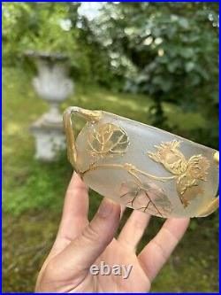 Coupe à 3 anses en verre décor dégagé en camée à l'acide et Emaillé Art Nouveau