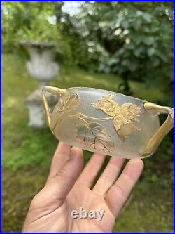 Coupe à 3 anses en verre décor dégagé en camée à l'acide et Emaillé Art Nouveau