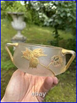 Coupe à 3 anses en verre décor dégagé en camée à l'acide et Emaillé Art Nouveau