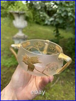 Coupe à 3 anses en verre décor dégagé en camée à l'acide et Emaillé Art Nouveau