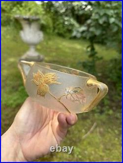 Coupe à 3 anses en verre décor dégagé en camée à l'acide et Emaillé Art Nouveau