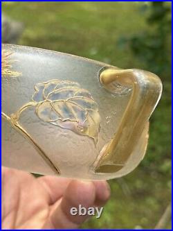 Coupe à 3 anses en verre décor dégagé en camée à l'acide et Emaillé Art Nouveau