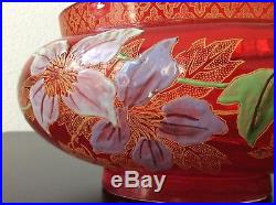 Coupe jardinière verre soufflé coloré rouge à décor floral de Legras Art Nouveau