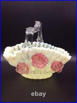 Coupe panier verre ouraline opalescent vaseline coloré rose Fenton Art Nouveau