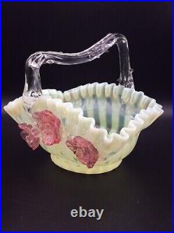 Coupe panier verre ouraline opalescent vaseline coloré rose Fenton Art Nouveau