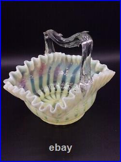 Coupe panier verre ouraline opalescent vaseline coloré rose Fenton Art Nouveau