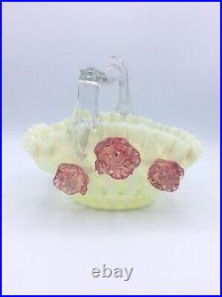 Coupe panier verre ouraline opalescent vaseline coloré rose Fenton Art Nouveau