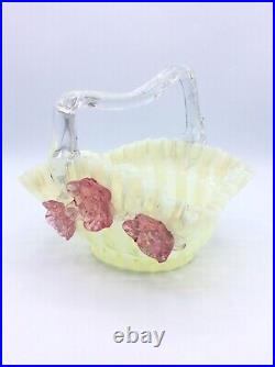 Coupe panier verre ouraline opalescent vaseline coloré rose Fenton Art Nouveau