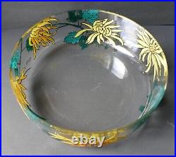 Coupe saladier en verre émaillé Art Nouveau / déco dlg Legras