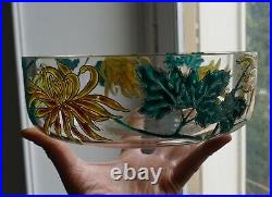 Coupe saladier en verre émaillé Art Nouveau / déco dlg Legras