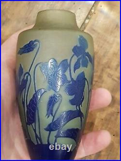 D'argental Vase pate de verre multicouche dégagé a l'acide Art nouveau 1890