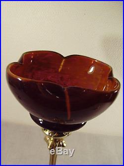 DAUM NANCY Lampe art nouveau en bronze et tulipe en pâte de verre