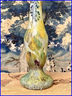 Daum Nancy, Grand Vase Aux Feuilles Et Baies De Lierre Pâte De Verre Art Nouveau