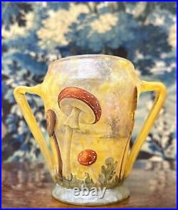 Daum Nancy Rare Vase à Décor De Champignons En Verre émaillé, Art Nouveau