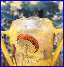 Daum Nancy Rare Vase à Décor De Champignons En Verre émaillé, Art Nouveau