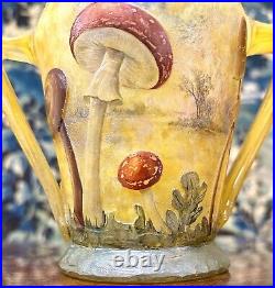 Daum Nancy Rare Vase à Décor De Champignons En Verre émaillé, Art Nouveau