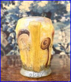 Daum Nancy Rare Vase à Décor De Champignons En Verre émaillé, Art Nouveau