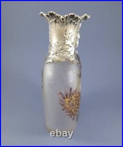 Daum Nancy Vase Art Nouveau en verre et argent massif