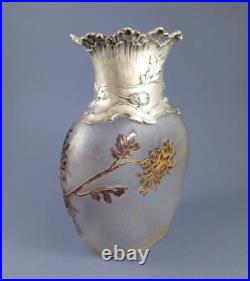 Daum Nancy Vase Art Nouveau en verre et argent massif