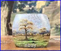 Daum Nancy Vase Au Paysage De Plaine Et Montagnes En Verre émaillé Art Nouveau