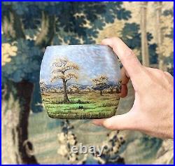 Daum Nancy Vase Au Paysage De Plaine Et Montagnes En Verre émaillé Art Nouveau