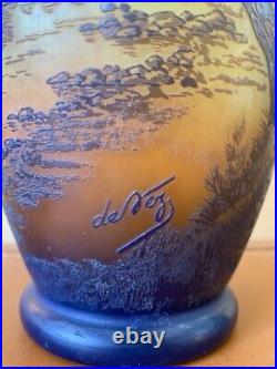 DeVez, Vase Art Nouveau à Décor De Paysage Lacustre