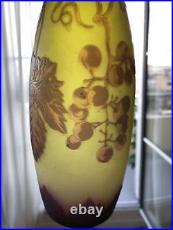 Degue 1920 Vase Art Deco Nouveau Pate Verre dégagé acide Gallee Daum Muller