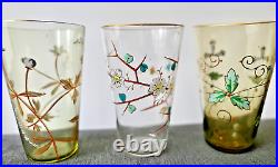 ÉMILE GALLÉ 6 VERRES GOBELETS ÉMAILLÉ DE FLEURS ÉPOQUE 1880 ART NOUVEAU vase