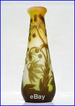 EMILE GALLÉ Grand Vase à décor Ombelles Pâte de Verre Gravé ART NOUVEAU 30cm