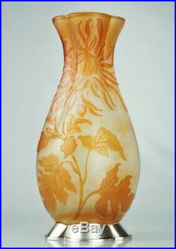 EMILE GALLÉ Rare Vase décor Chrysanthème Japon Pâte Verre Gravé ART NOUVEAU