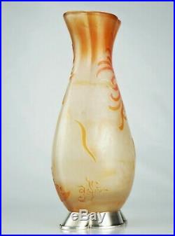 EMILE GALLÉ Rare Vase décor Chrysanthème Japon Pâte Verre Gravé ART NOUVEAU
