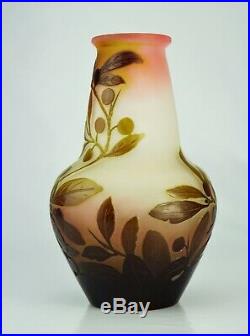 EMILE GALLÉ Sublime Vase à décor Prunellier Pâte de Verre Gravé ART NOUVEAU