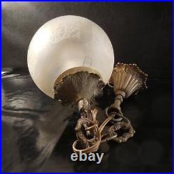 Eclairage lustre globe art nouveau verre cuivre bronze fait main France N3464