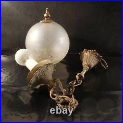 Eclairage lustre globe art nouveau verre cuivre bronze fait main France N3464