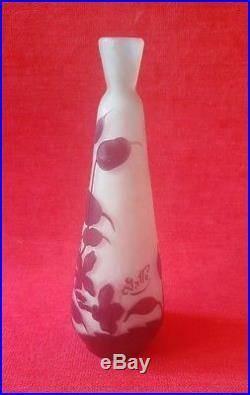 Emile Gallé Art Nouveau Vase Soliflore en Pate de verre Déco ancien acide