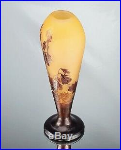 Emile Gallé Beau Vase décor Campanules Pâte de Verre Gravé ART NOUVEAU 1900