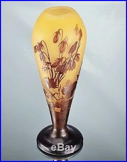 Emile Gallé Beau Vase décor Campanules Pâte de Verre Gravé ART NOUVEAU 1900