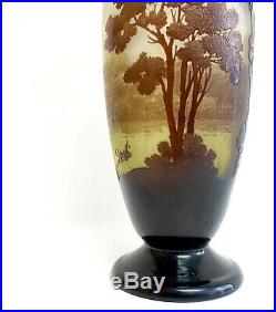 Emile Gallé, Important Vase A Decor De Paysage, Pate De Verre Art Nouveau