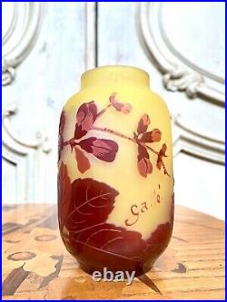 Emile Gallé, Petit Vase A Decor De Cerisier Orange Pate De Verre Art Nouveau