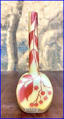 Émile Gallé Petit Vase Soliflore Aux Baies De Sureau Pâte de verre Art Nouveau